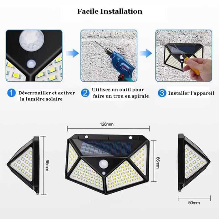 OEMG Outdoor Solar Light 100 LED Motion Sensor 2 Packs Waterproof Wireless Lighting For Garden Security Light Black
