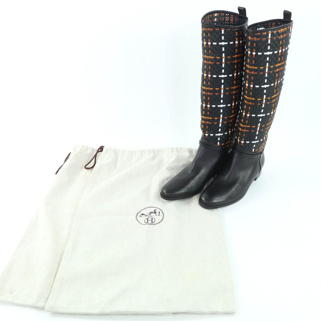 Excellent HERMES Knee-high boots black leather Women 37.5 Used