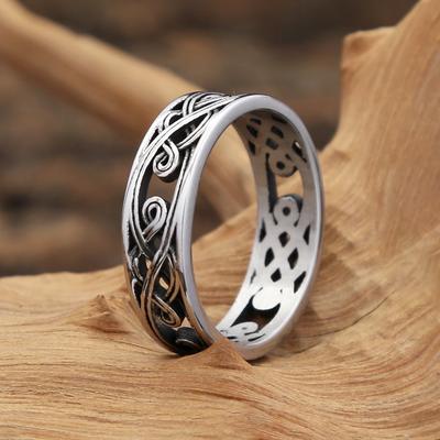 Anello Nodo Celtico Vintage in Acciaio Inossidabile Moda Punk Hip Hop Semplice Anelli con Motivo Vetro Tang per Uomo Donna Gioielli da Festa Regali