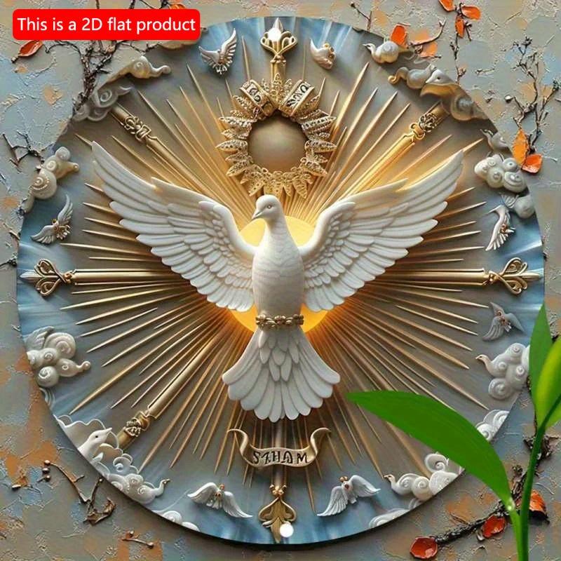 2D Flat 1pc 20*20m Christ The Spirit Dove Wall Art Wood Relief, Welcome Door Rustic Wooden Sign Peace Doves Front Door Sign Farmhouse Wall Sign