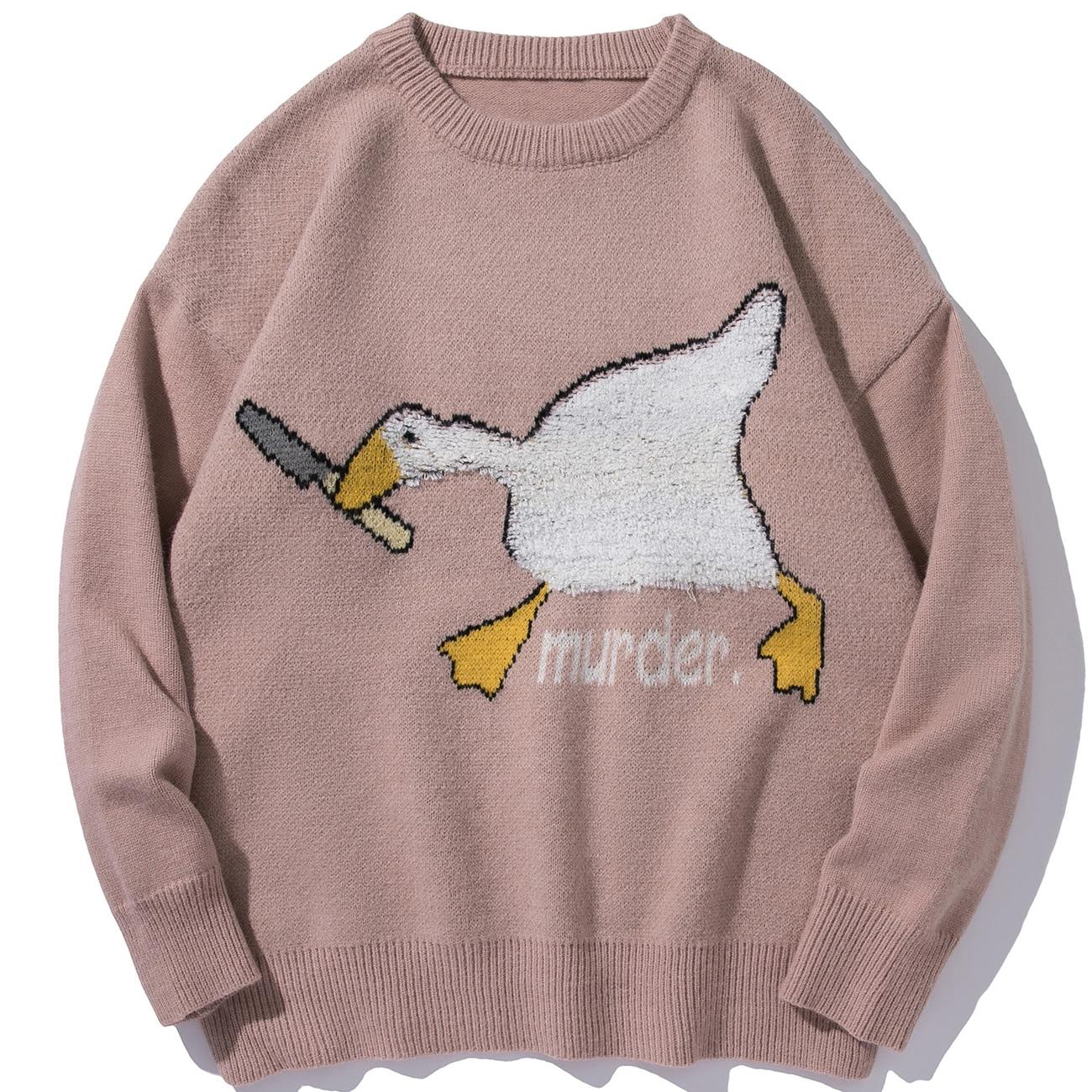 Womens Sweaters Cartoon Goose Print Knitted Sweater Streetwear