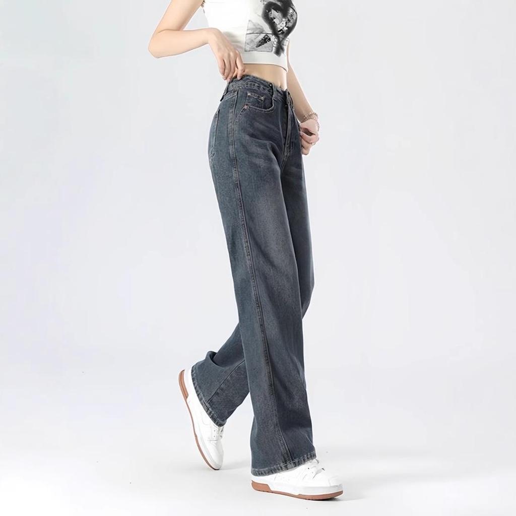 2024 Autumn Women's High Waist Wide Leg Jeans, Small Sizes, Floor-Length