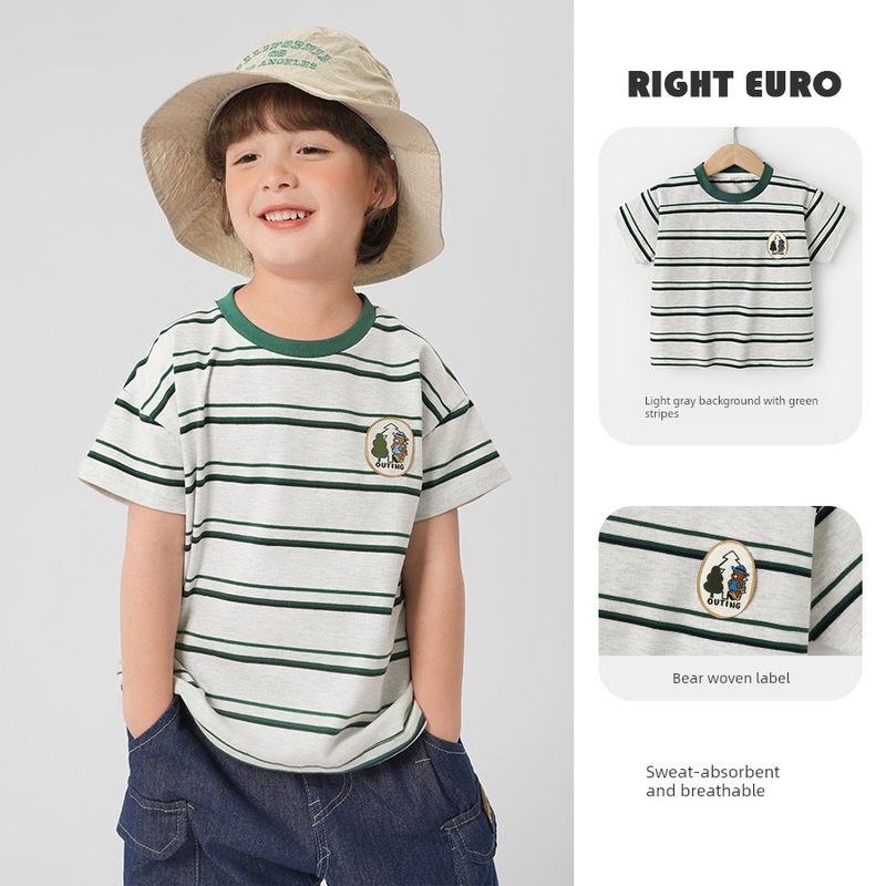 Right European Style Boys' Short-Sleeved T-Shirt, Summer Clothing, New Children's Wear, Striped Top, Half-Sleeve, Summer Trendy