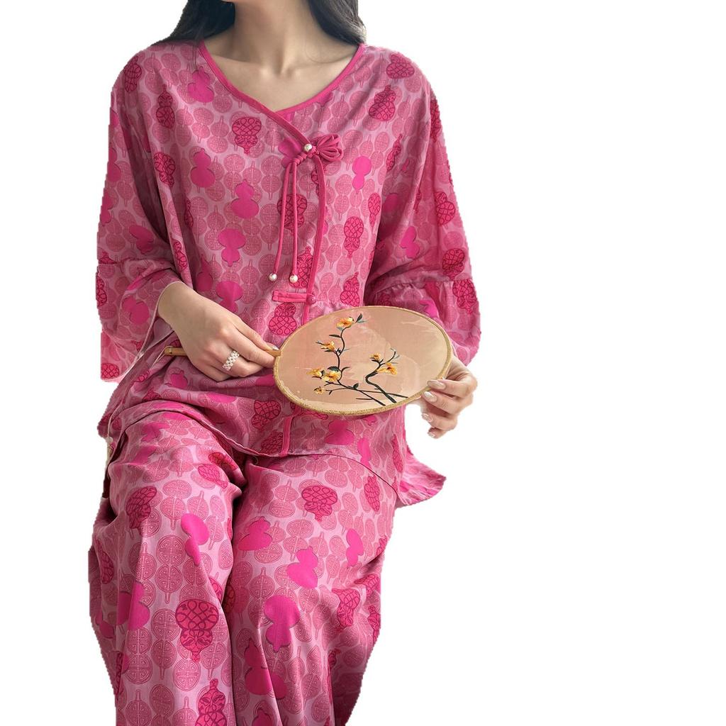 Improved cheongsam cotton silk pajamas women's spring and summer seven-quarter sleeves new Chinese style loungewear suit can be worn outside large