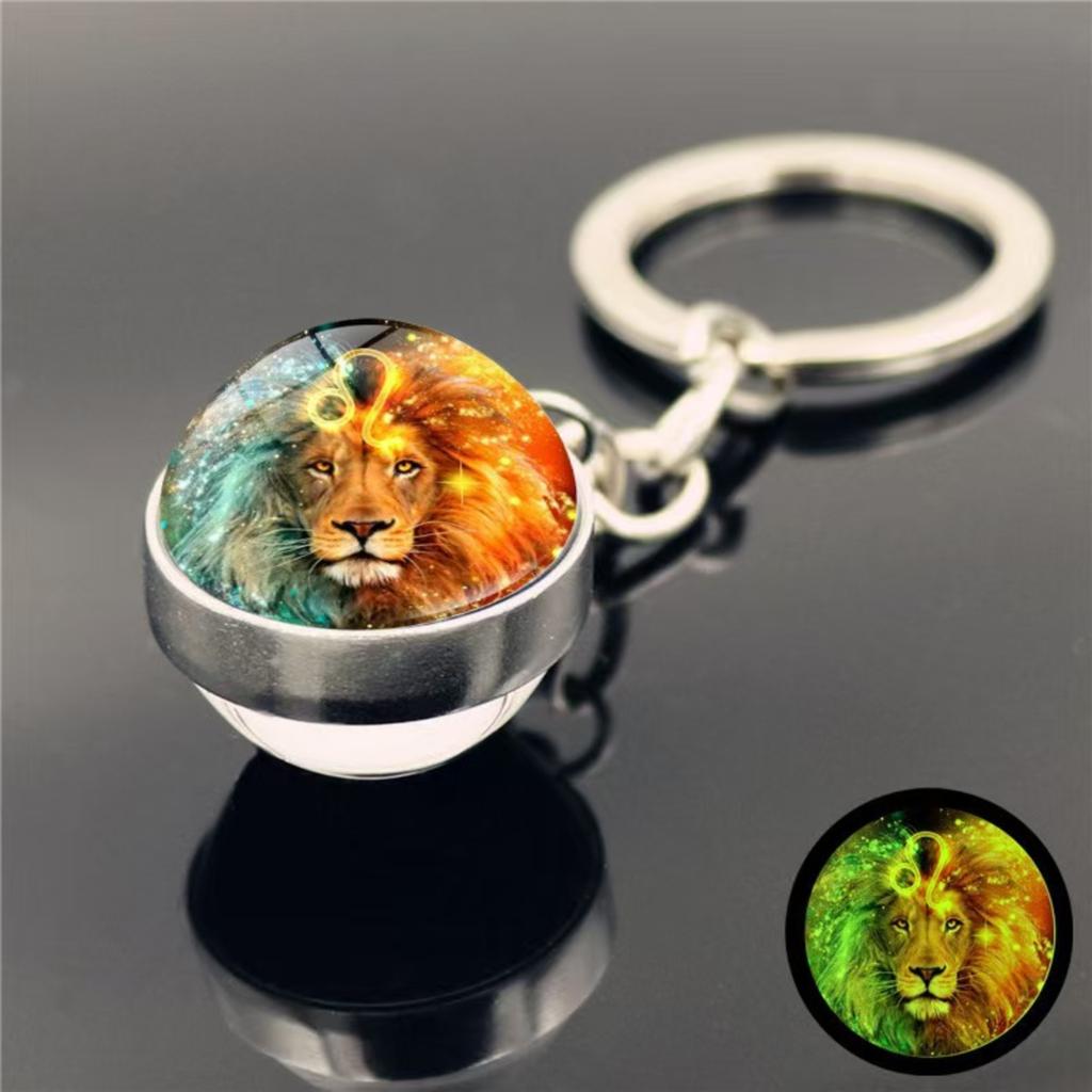 Schlüsselanhänger mit 12 Sternzeichen, im Dunkeln leuchtend, Taschenanhänger, Zeit-Edelstein, doppelseitiger Glaskugel-Schlüsselanhänger