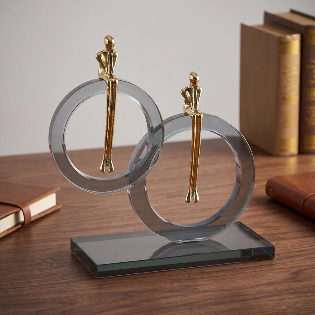 Human Figure Sculpture Abstract with Glass Base Modern Art Statue