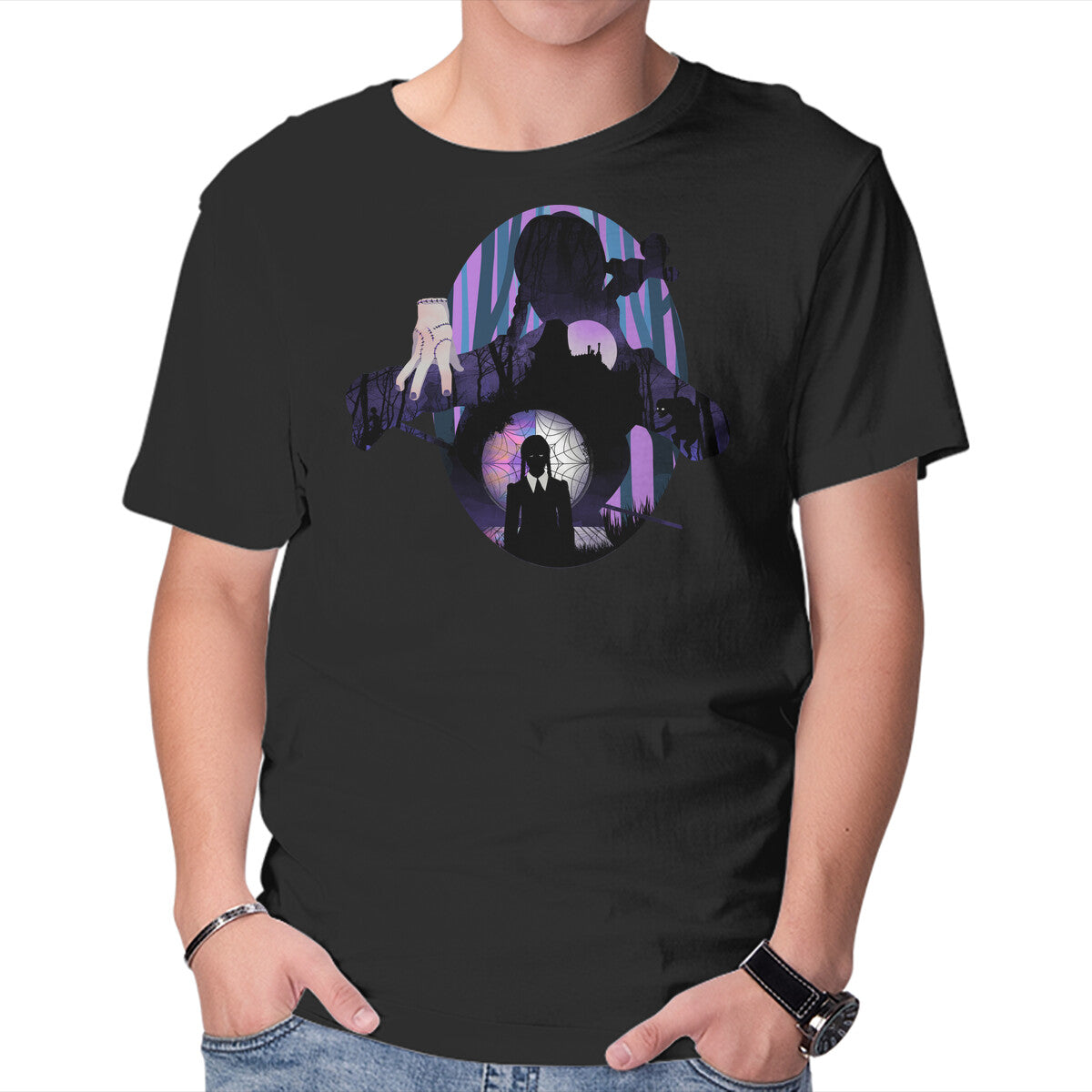Unisex Crew Neck T-Shirt Nevermore Night Graphic Short Sleeve Casual Tee XS