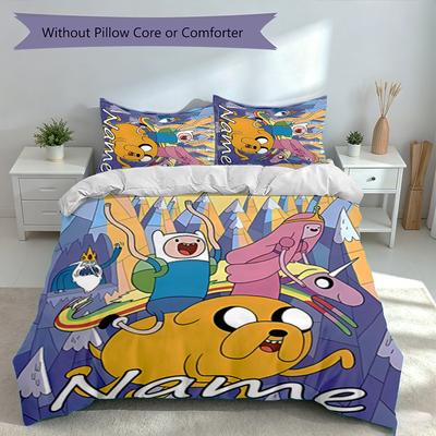 3pcs Custom Name Adventure Time Set,Includes 1 Duvet Cover and 2 Pillowcases,All-season Bedroom Decor
