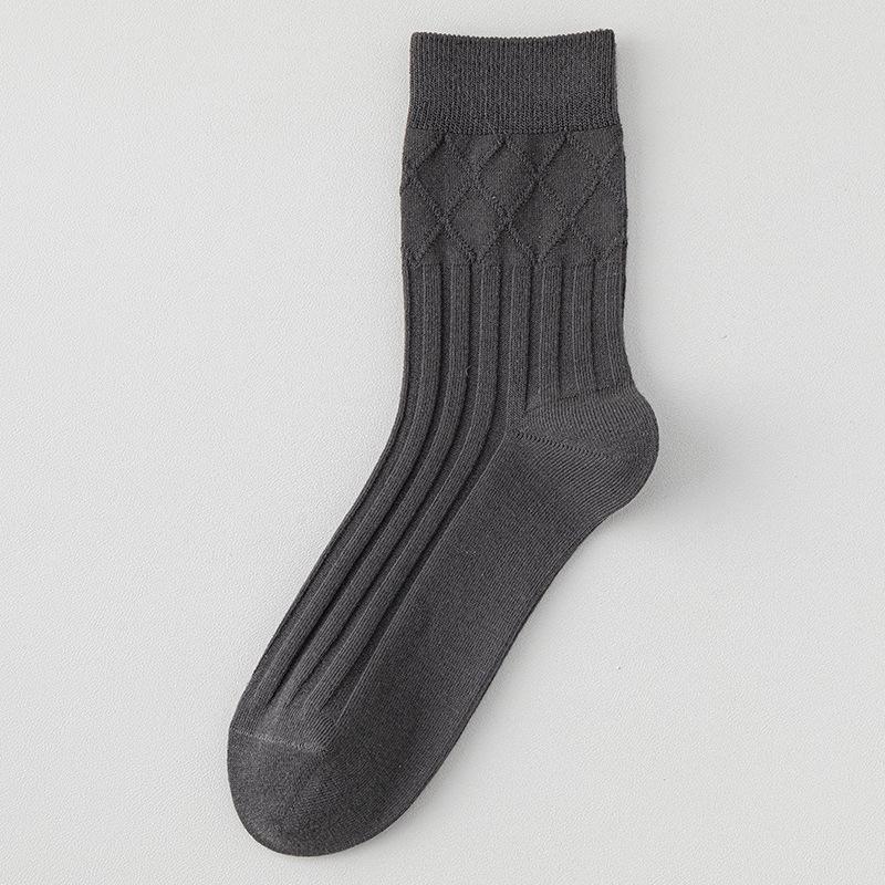 Men's Business Casual Cotton Socks - Black, White, Grey, Ribbed, High-Elastic, Anti-Pilling, Boneless, Mid-Calf, All-Season.