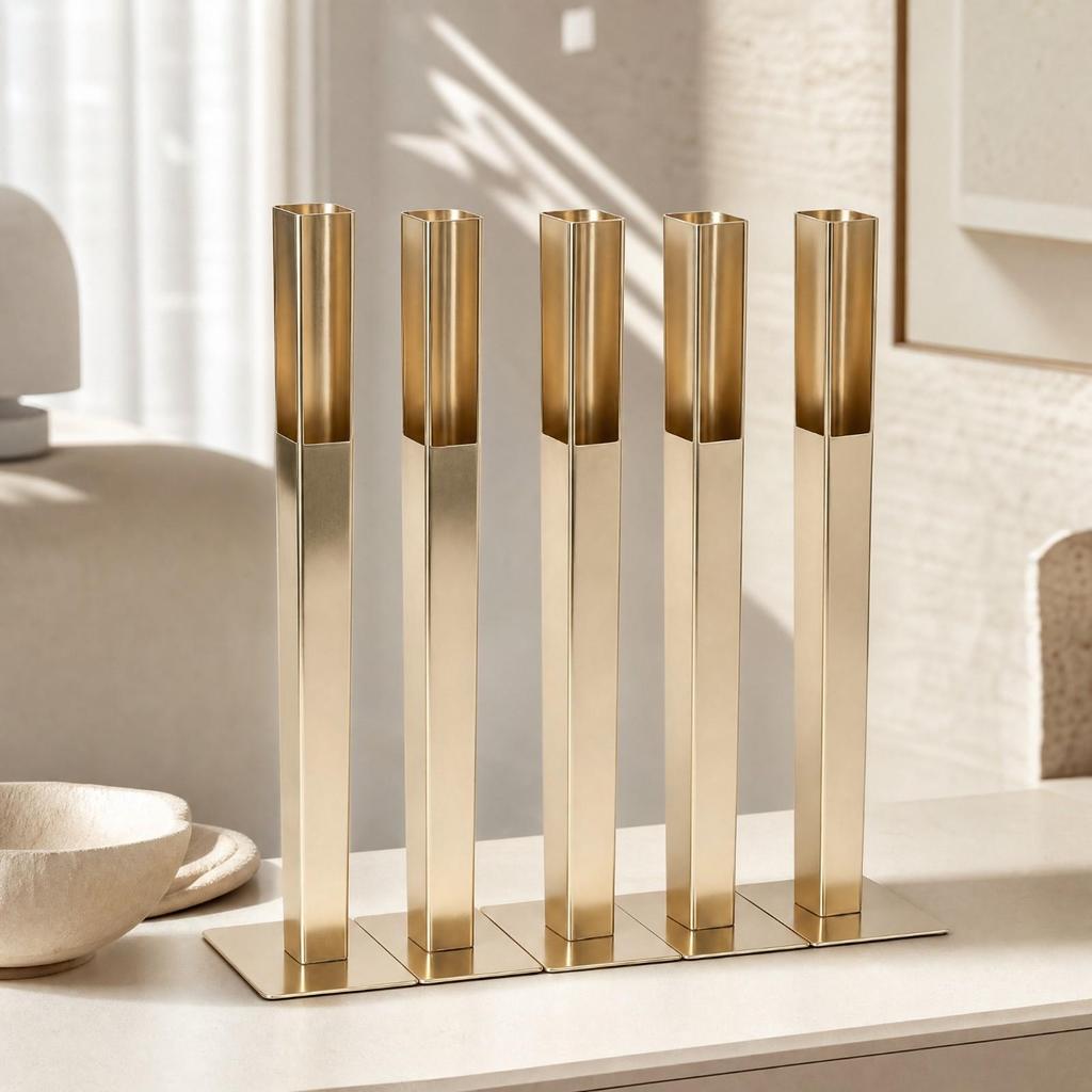 5 Pieces Slim Slender Metal Tabletop Vase Modern Tall Square Tube for