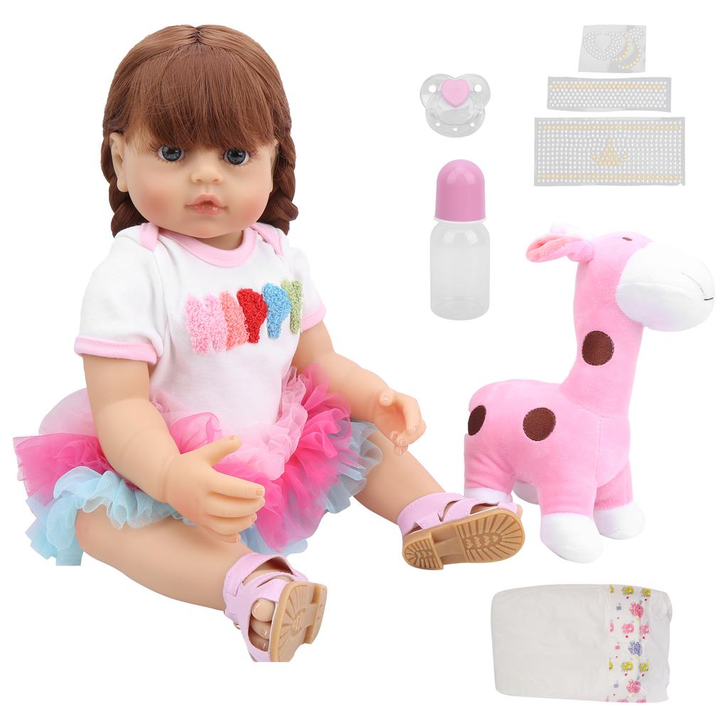 55cm Baby Mädchen Puppe Wasserdichtes Vinyl Entzückende Babypuppen Kinderspielzeug mit Langem Geflochtenem Haar