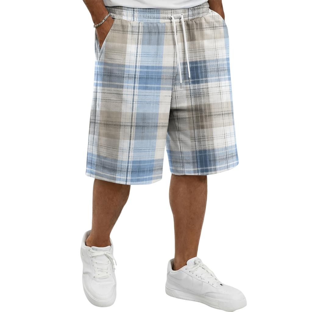 Men's Casual Plaid Drawstring Shorts Lightweight Comfortable Fit Relaxed Style Suitable for Everyday Wear