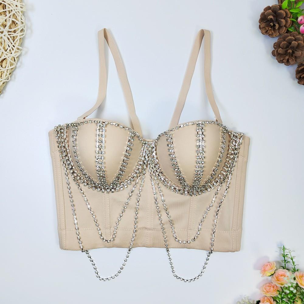 Women's Fashion Diamond Chain Fishbone Wrap Outerwear Performance Costume Body Shaping Bra