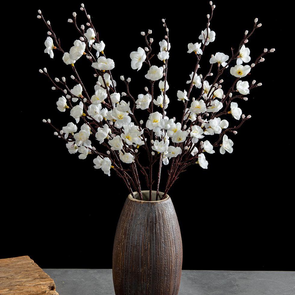 Artificial Flowers Silk Plum Blossom Peach Branch New Year Festival Home Vase Table Outdoor Garden Wedding Party Decor DIY Gifts