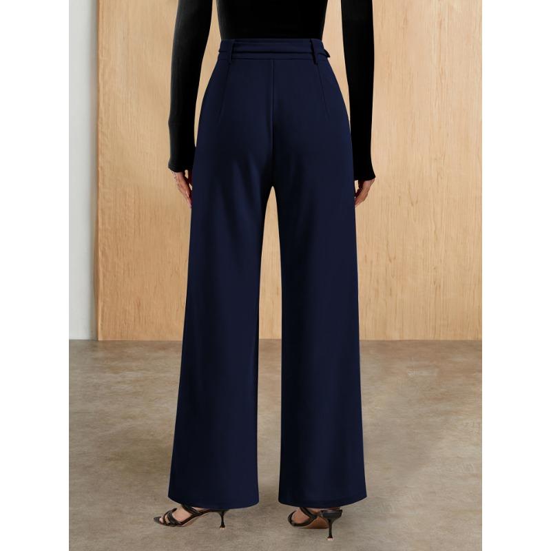 Women's Spring and Autumn Metal Belt with High Waist Vertical Suit Pants