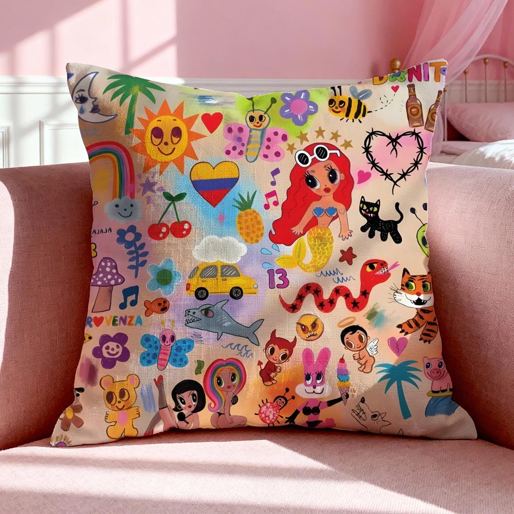 Singer K-Karol G Cushion Cover Breathable Linen Pillowcase Summer Odorless Eco-Friendly Invisible Zipper Washable