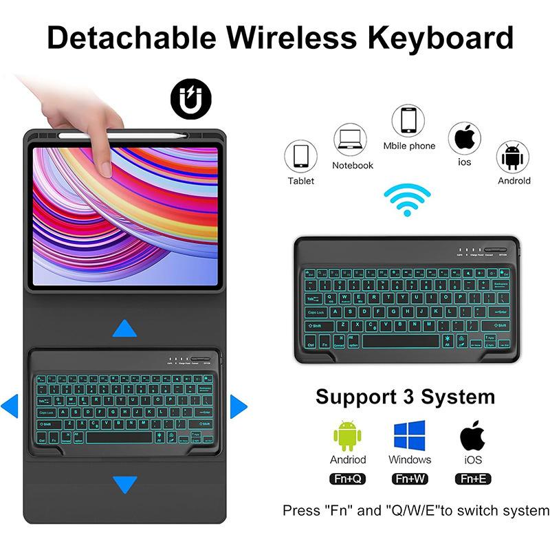 Redmi Pad Pro 12.1 Case: Backlit Bluetooth Keyboard with Pen Slot for Xiaomi PocoPad