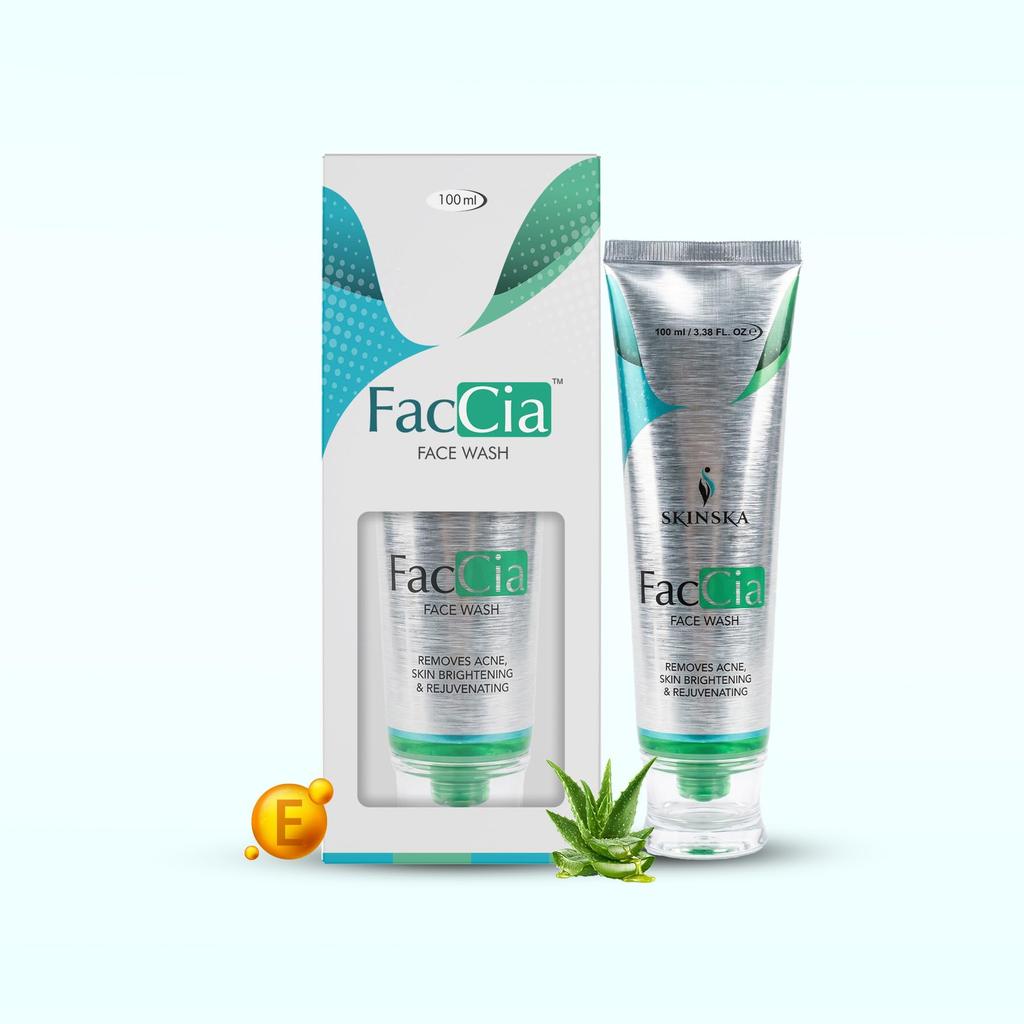 SKINSKA NATURALS Faccia Anti-Aging Face Wash Gel (100ml) | Glycolic Acid 1%, Vitamin E 0.1% & Aloe Vera 5% | Helps Reduce Acne, Scars & Wrinkles |