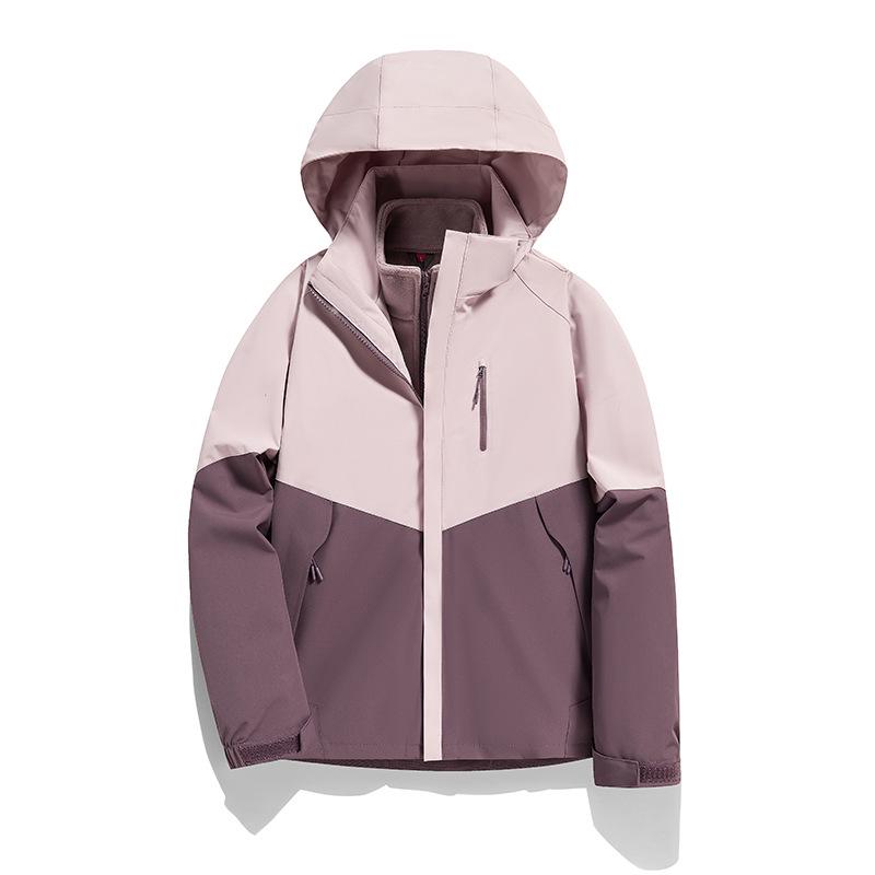 Unisex Color Block 3-in-1 Hooded Windproof Jacket with Detachable Down Liner