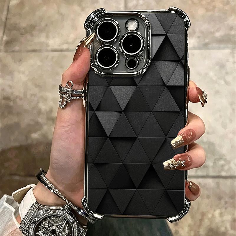 Carbon Fiber Cool Pattern Plating Phone Case For Iphone 16 17 Pro Max Air 16E 14 15 Plus 12 13 Mini Anti-Fall Airabag Cover