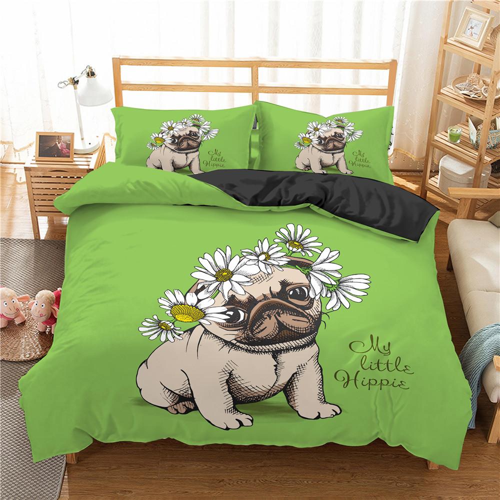 Cartoon Pug Dog Bedding Set Lovely Home Pet Puppy Pattern Duvet Cover King Queen Size Cute Animal Theme Soft Comforter Cover
