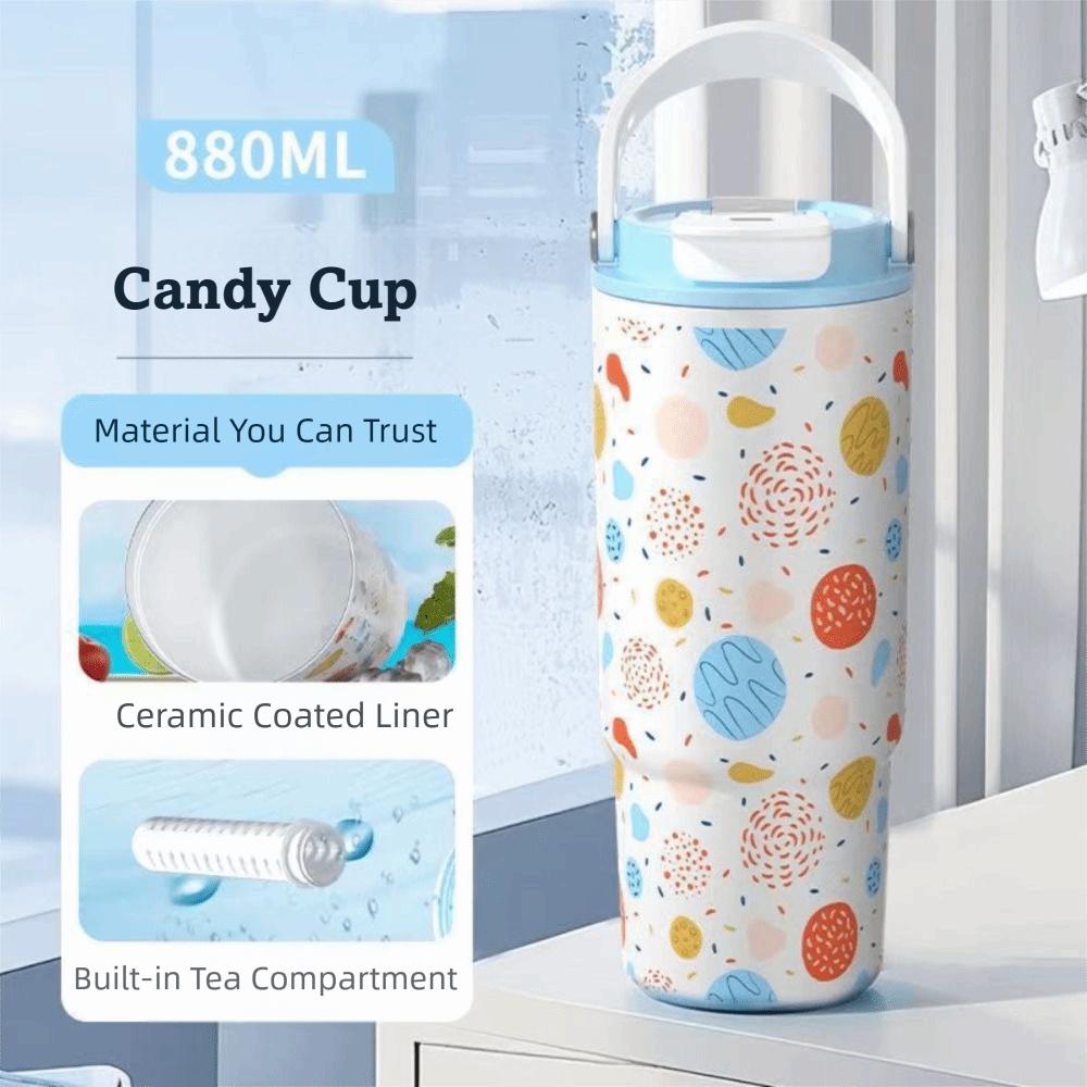 New 880ml Thermal Cup Ocean Pattern Large Capacity Vacuum Cup with Handle Ceramic Liner Insulated Cup Travel