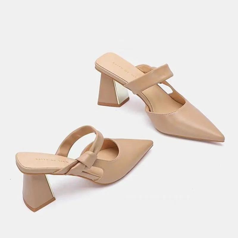Fashion High Heels Women Slippers Pointed Toe Elegant Fashion Shoes Chunky Casual Pumps Summer Woman Sandals 2025 Party Female Zapatos