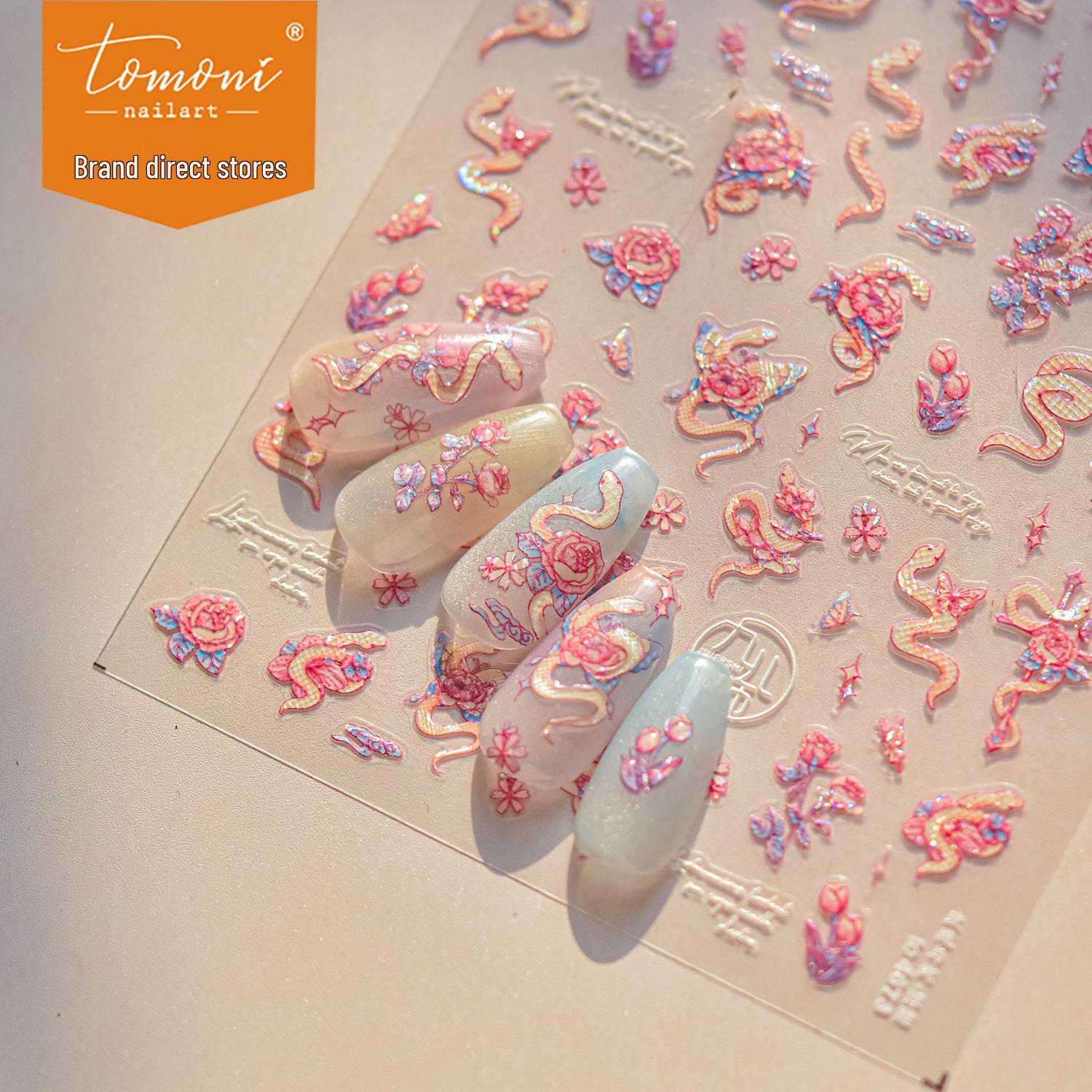 

Tomoni 3D Embossed Nail Stickers - Hot Selling Chinese Style Rose & Snake Designs
