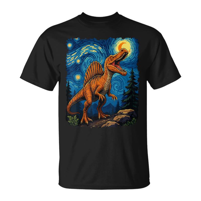 Spinosaurus Dinosaur Prehistoric Starry Night Van Gogh Dino T-Shirt