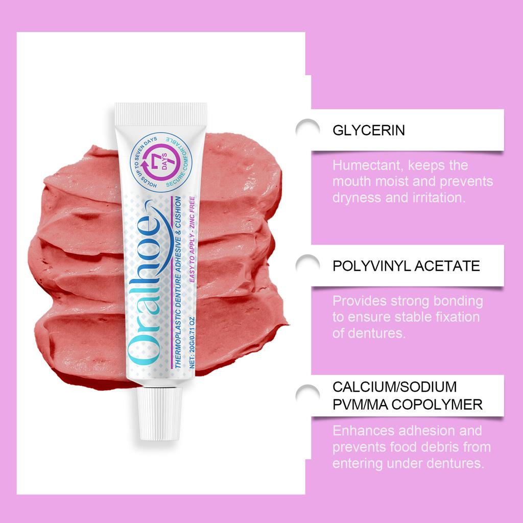 ORALHOE Denture Fixing Adhesive Thermoplastic denture adhesive secures dentures to improve comfort