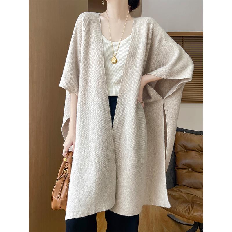 Women's Korean-Style Wool Shawl Cardigan - Autumn/Winter Solid Color Knitwear