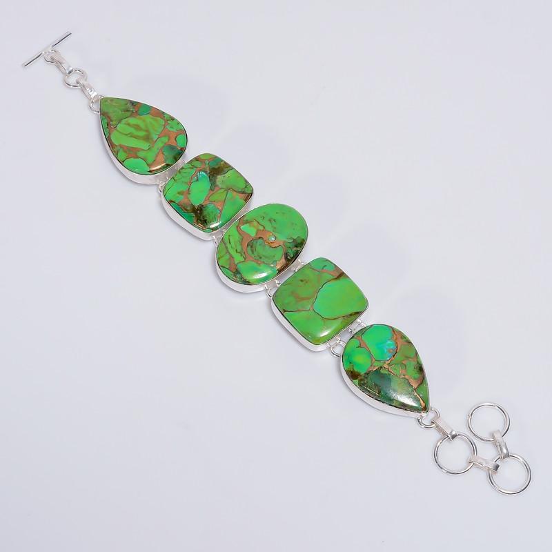 

Classic Top Grade Qualite 100% Natural Green Copper Turquoise Ethnic Style Handmade Jewelry 925 Steling Silver Plated Bracelet 6-8 WSJ-5157 6-8