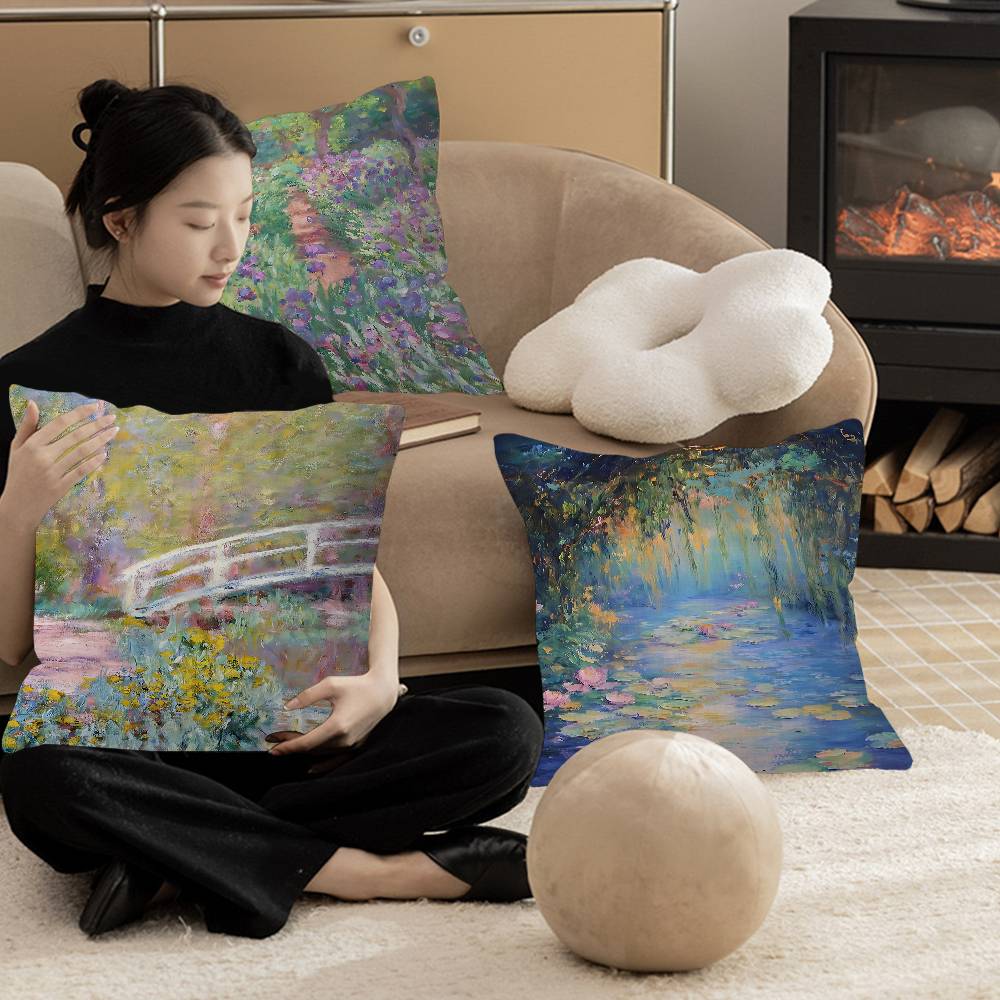 Famous Monet Modem Abstract Landscape Painting Personalized Picture Text Home Decorative Pillows Household Gifts 45x45cm