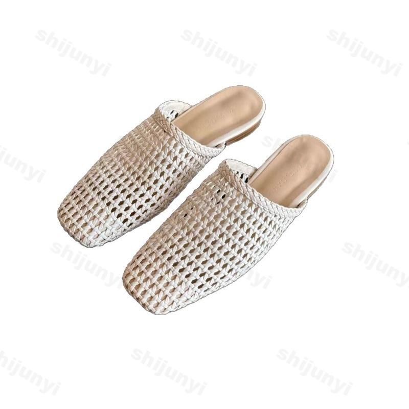 Fashion Summer Women's Slippers 2025 New Fashion Breathable Mesh Flats Luxury Wedge Heel Square Toe Slippers Comfortable Women's Shoes