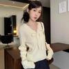 Korean Version of College Style V-neck Sweater Autumn and Winter New Fungus Edge Splicing Strap Slim Long-sleeved Knitted Sweater