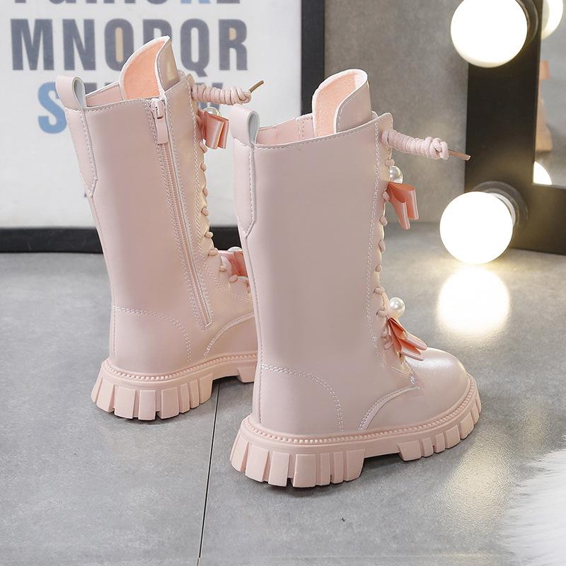 Girls Leather Boots Medium and High Boots Autumn and Winter New Children's Boots Knight Boots Fashion Baby Leather Boots