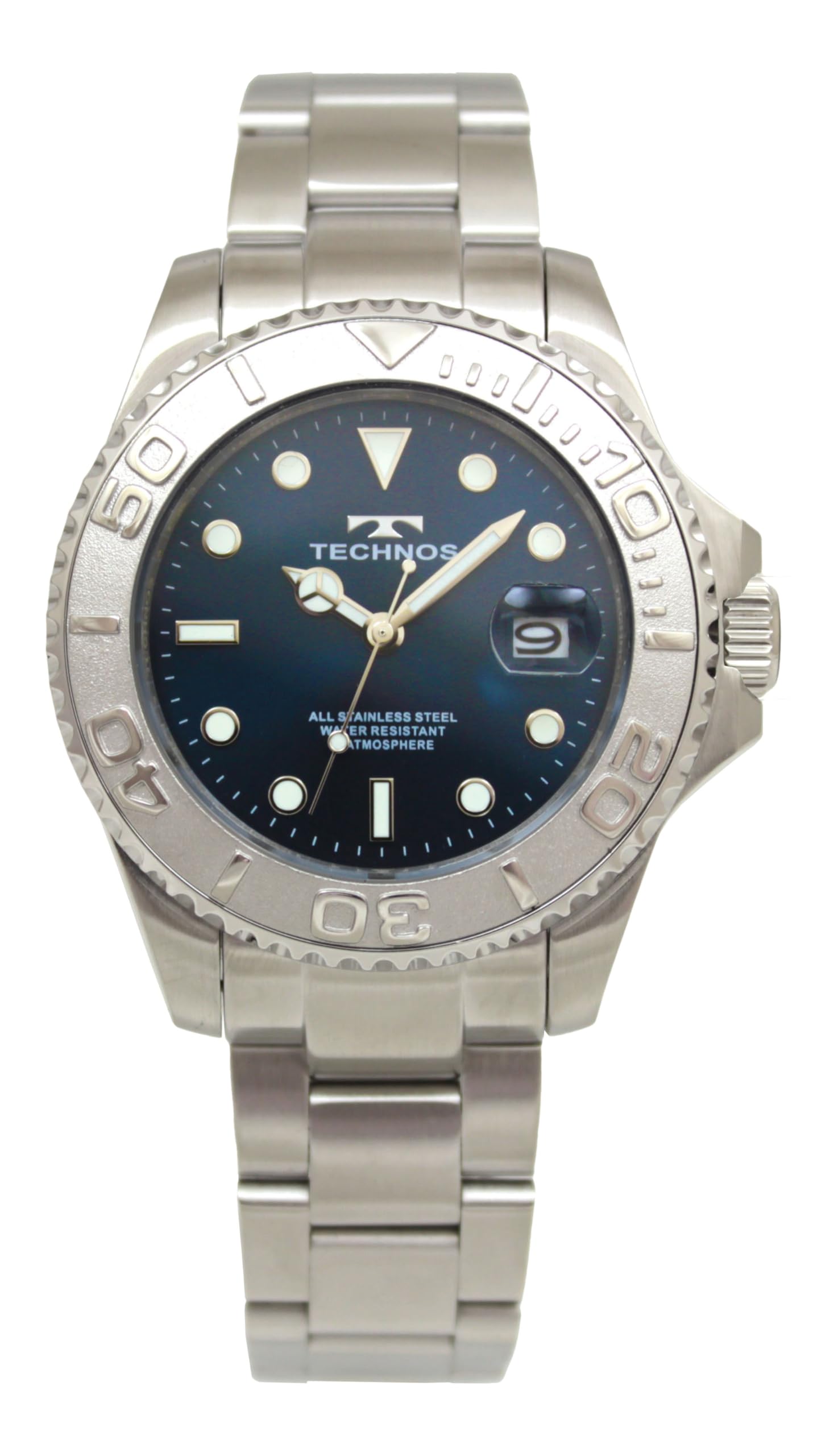 

Technos T9C29SN Silver Date 100th Anniversary Model Men s Watch, синий