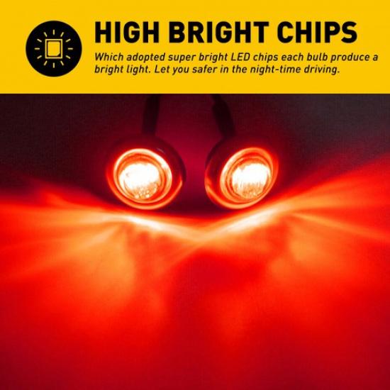 3/4" Round Red LED Marker Side Light W/Chrome Stailness for Base Truck Trailer R