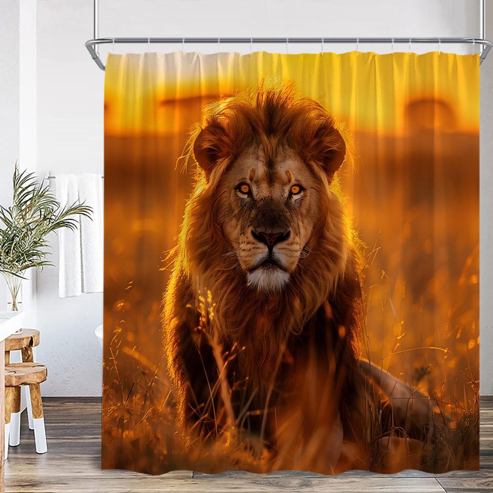 Bathing Leopard Shower Curtain Wild Animal Lion Panther in Bathtub Floral Bathroom Decor Modern Elegant Polyester Bath Curtain