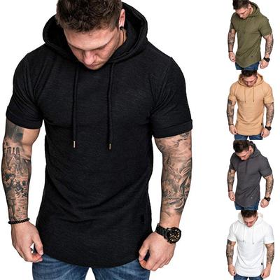 Spring and Summer Men's Casual Sports Short-sleeved T-shirts Men's Casual Solid Color Hooded T-shirts