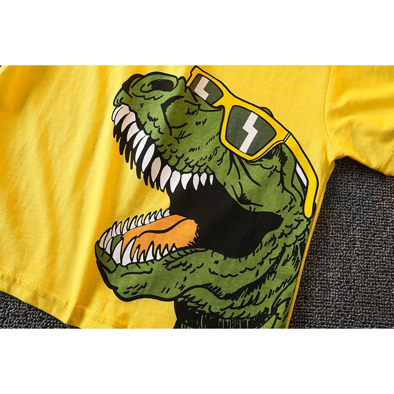 Boys' 2-Piece Cotton Set - Summer Cartoon Dinosaur Printed T-shirt + Shorts High - Quality Casual Outfit - 6M-5Y