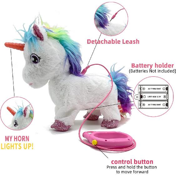 YH YUHUNG Walking Unicorn Toy with Remote Control Leash, Light-Up Horn, Electronic Pets Unicorn, Walking Pony Toys Horse, Unicorn Toys for Girls Age