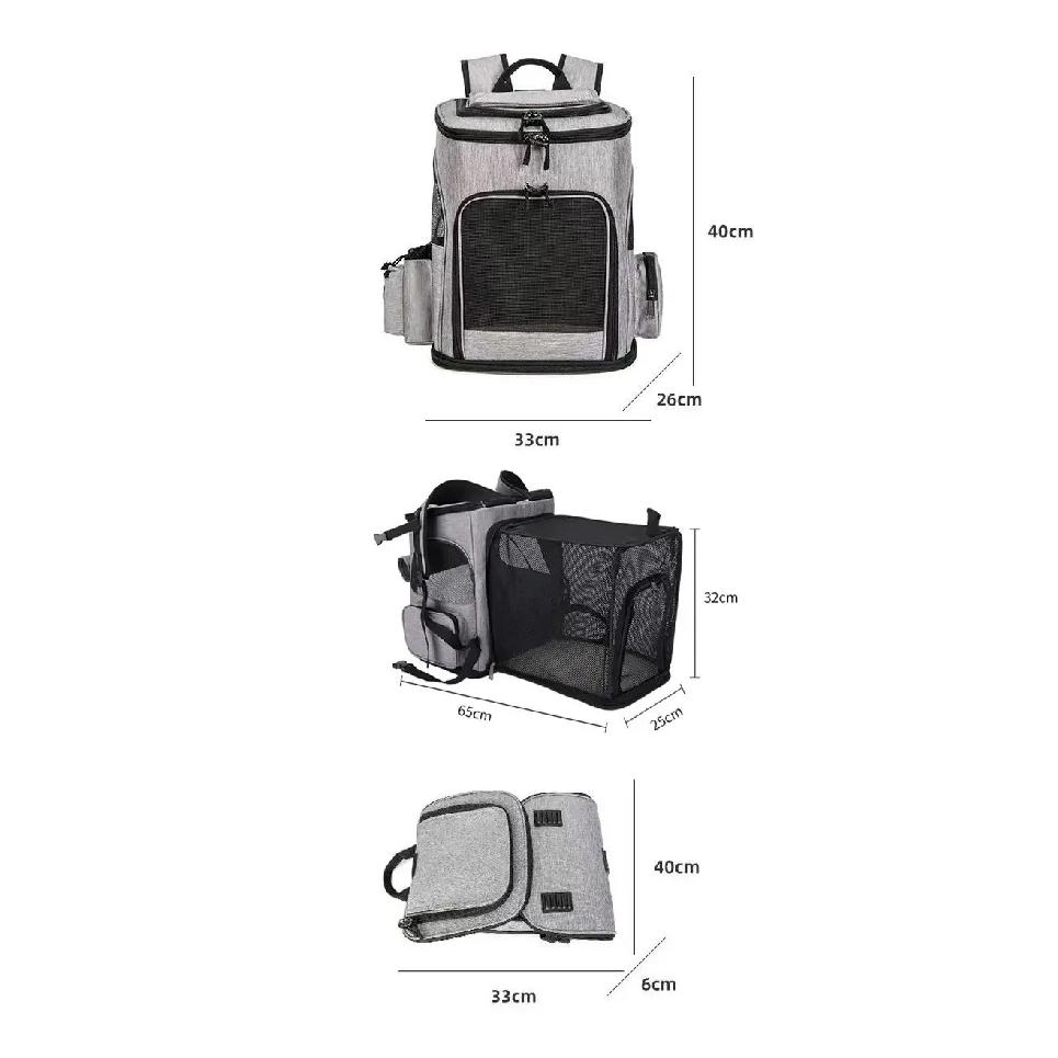 Expandable Pet Carrier Backpack for Cats Small Dogs, Breathable Foldable Travel Bag with Side Extension and Safety Leash