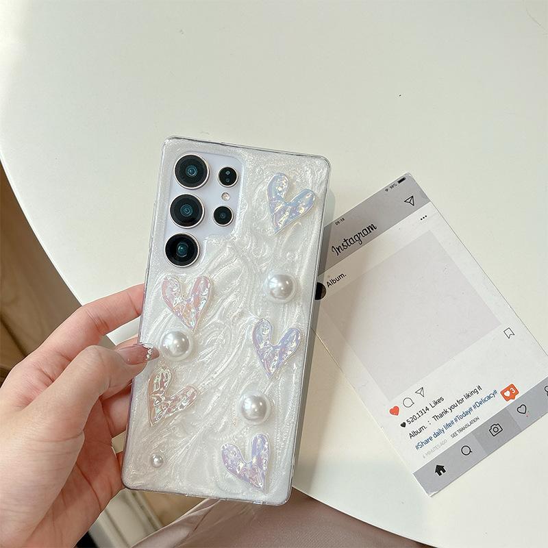 For Samsung S25ultra Glue Glitter Mobile Phone Case S24 Bow S23 Love Three-dimensional A55 Korean Ins