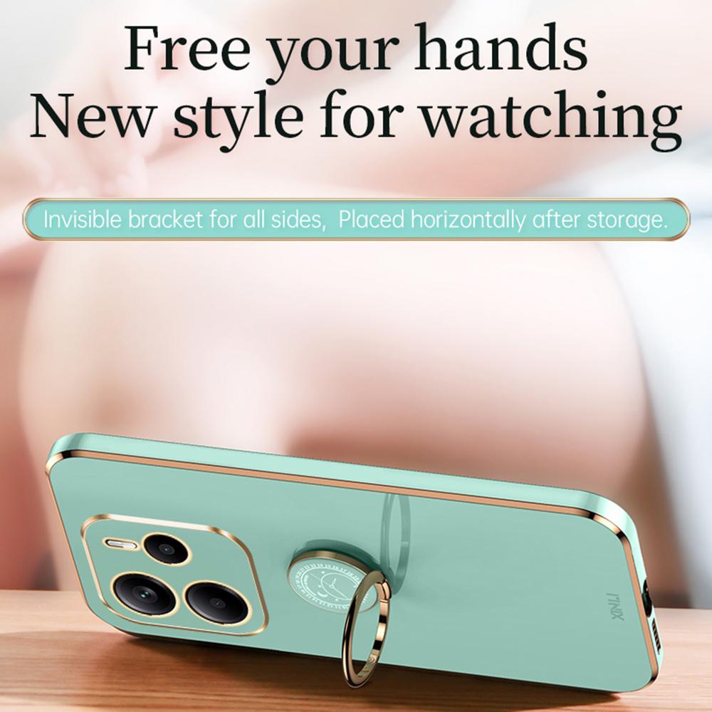 

XINLI For Xiaomi Redmi Note 14 4G (163.25mm) Case Ring Kickstand Electroplating TPU Phone Cover Pink
