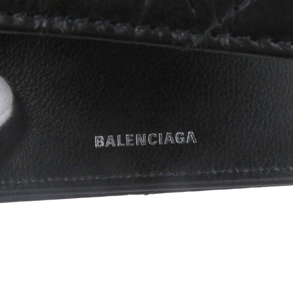 Excellent BALENCIAGA Tri-fold wallet Crush B logo Metal black leather Used