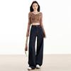 Women's Autumn 2025 Dark Blue High-Waisted Wide-Leg Denim Jeans - Floor-Length, Slimming, Versatile, Stylish