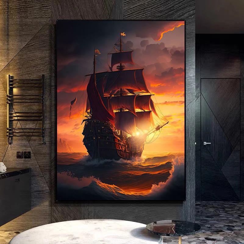 Ocean Sailing Sailboat Canvas Posters and Prints Abstract Painting Wall Art Pictures for Living Room Home Decoration