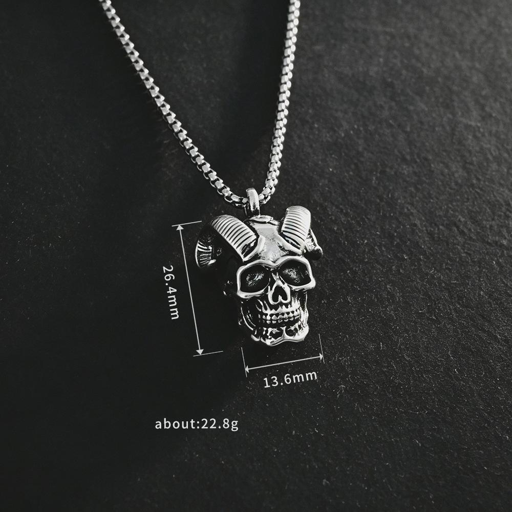 Retro Ram Horns Skull Necklace Men's Trendy Hip-hop Style Clavicle Chain Fashion Pendant