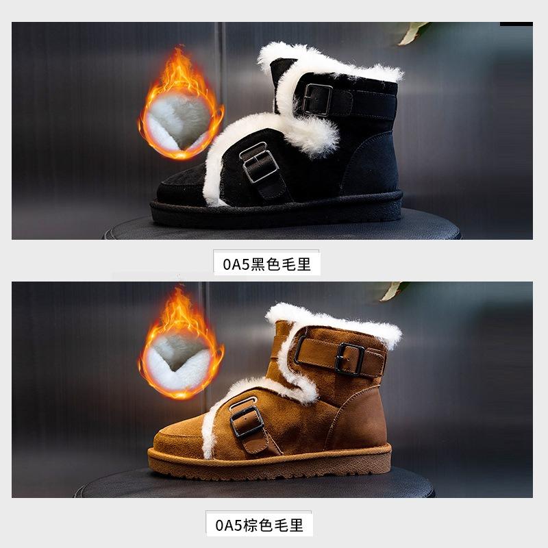 Wool snow boots women's winter velvet thickened flat-bottomed high-heeled medium tube cotton short boots locomotive women's shoes cold-proof